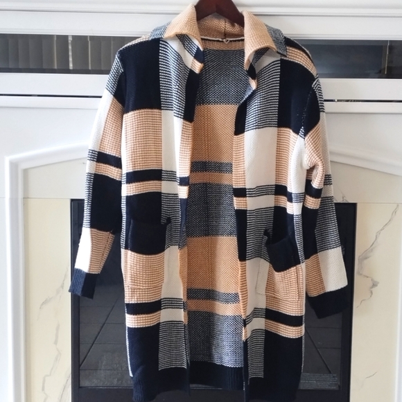 SHEIN Privé Women's Plaid Double Pockets Cardigan With Open Front - Picture 15 of 16